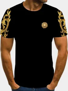 LW Men Casual O Neck Lion Print Black T-shirt