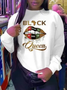 LW Plus Size Africa Queen Letter Lip Print Sweatshirt XXL