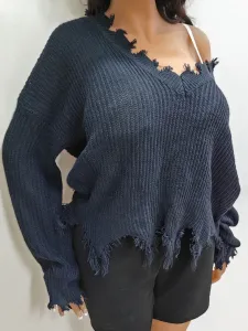 LW Plus Size Dropped Shoulder Raw Edge Sweater XXXL