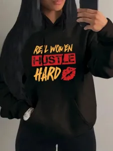 LW Plus Size Hustle Hard Lip Print Hoodie 1X