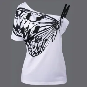LW Plus Size Leisure Butterfly White T-shirt XXXL