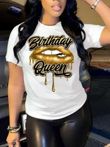 LW Plus Size Lip Queen Letter Print T-shirt 0X