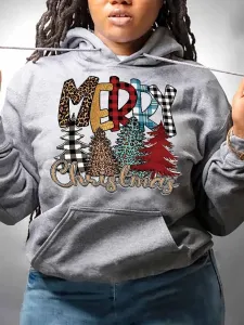 LW Plus Size Merry Christmas Letter Print Hoodie L