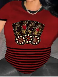 LW Plus Size Poker Print Striped T-shirt 1X