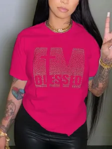 LW Plus Size Rhinestone Blessed Letter T-shirt 0X