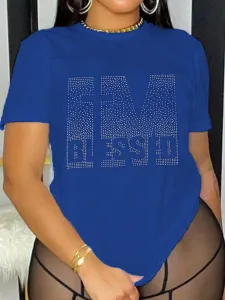 LW Plus Size Rhinestone Blessed Letter T-shirt 0X