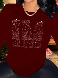 LW Plus Size Rhinestone Blessed Letter T-shirt 1X