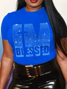 LW Plus Size Rhinestone Blessed Letter T-shirt 7X #854711