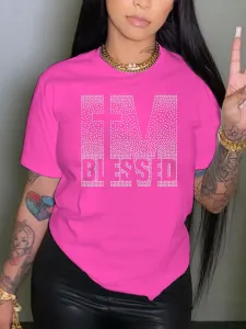 LW Plus Size Rhinestone Blessed Letter T-shirt 8X