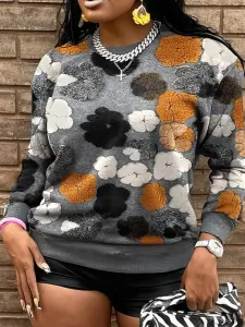 LW Plus Size Round Neck Floral Decor Sweatshirt XL
