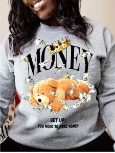 LW Plus Size Teddy Bear Money Crown Print Sweatshirt 0X