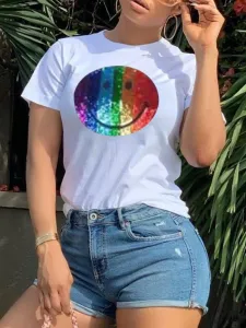 LW Sequined Rainbow Striped T-shirt