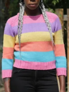 LW Stylish Rainbow Striped Multicolor Sweater #1088150
