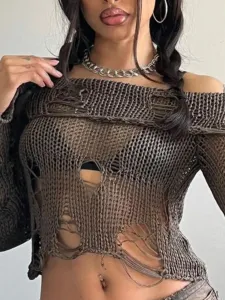 LW SXY Off The Shoulder Ripped Sweater #1256096