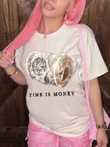 LW Time Is Money Letter Print T-shirt #1013803