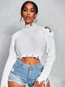 LW Turtleneck Cut Out Raw Edge Sweater #87460