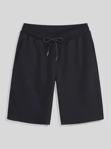 LW Men Casual Mid Waist Drawstring Black Shorts #866355