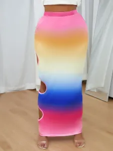 LW Casual Tie-dye Hollow-out Multicolor Ankle Length Dress