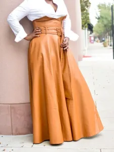 LW Plus Size Faux Leather High Waist Belt Design A Line Skirt 0X