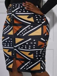 LW Plus Size Geometric Print Slit Skirt 1X