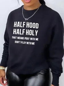 LW Half Hood Letter Print Oversized Sweatshirt #777429