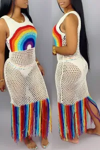 LW Rainbow Stripe Tassel Design Cover-up #889034