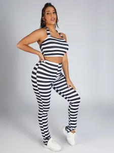 LW Casual Striped Backless Black Two Piece Pants Set
