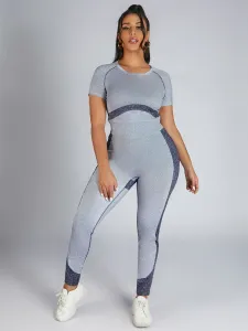 LW Sporty Patchwork Hollow-out Grey Two Piece Pants Set
