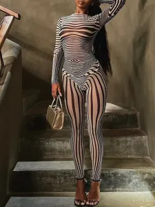 LW SXY Zebra Striped See Through Skinny Pants Set #1214514