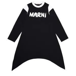 Marni Girls Jersey Dress With Asymmetrical Hem Black 10Y