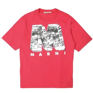 Marni Girls Sequin Logo T-shirt Red 10Y
