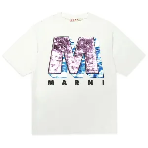 Marni Girls Sequin Logo T-shirt White 4Y