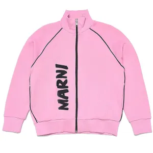 Marni Girls Zip Top With Vertical Brush Logo Pink 6Y