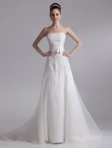 Elegant Ivory A-Line Strapless Rhinestone Tulle Bridal Wedding Dress Free Customization #452024