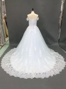 Wedding Dress 2023 Off The Shoulder Ball Gown Short Sleeve   Bridal Gowns With Train #487375