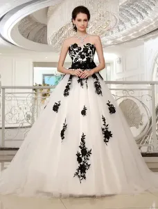 Black And White Wedding Dresses Strapless Lace Sash Beaded Ball Gown Bridal Dress Free Customization #452237