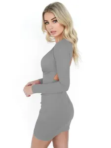 Birthday Red Bodycon Dress Plunging Neck Long Sleeve Cut Out Backless Women Sexy Mini Wrap Dresses #477767