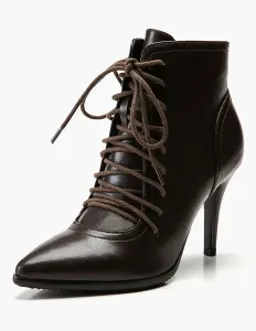 Black Ankle Boots Women Pointed Toe Lace Up High Heel Booties #454414
