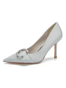 Women's Bridal Shoes Buckle Heeled Pump in Satin #657565