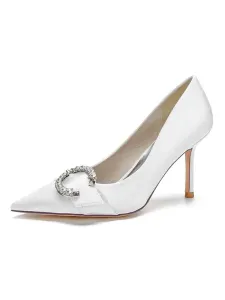 Women's Bridal Shoes Buckle Heeled Pump in Satin #657605