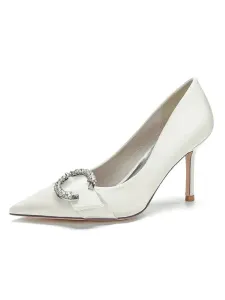 Women's Bridal Shoes Buckle Heeled Pump in Satin #657621