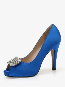 Women's Peep Toe Rhinestone Bridal Shoes Heeled Pumps #499881