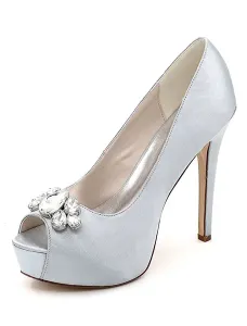Women's Platform Wedding Shoes Peep Toe Stiletto Heel Pumps in Satin #461856