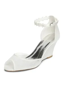 Women's Lace Ankle Strap Wedge Bridal Sandals #653218