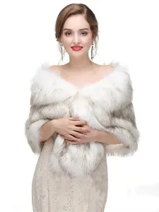 Faux Fur Wedding Wrap Bridal Shawl Winter Warm Cover Ups #490256