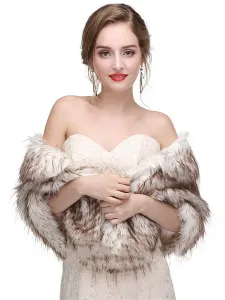 Faux Fur Wedding Wrap Bridal Shawl Winter Warm Cover Ups #490257