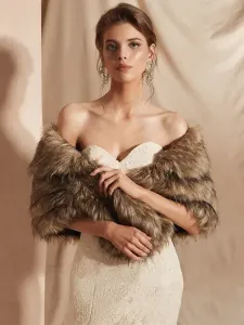 Faux Fur Wedding Wrap Bridal Shawl Winter Warm Cover Ups #490259