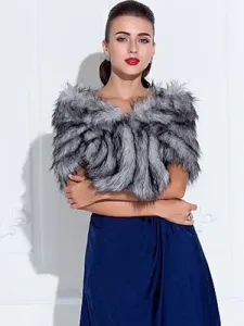 Silver Gray Shawl Faux Fur Cover Ups For Women