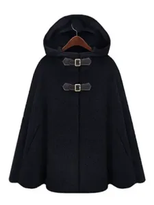 Women's Poncho Coat Hooded Oversized Grey Winter Outerwear #462931