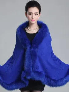 Women's Poncho Knitwear Oversized Faux Fur Coat Spring Outerwear #455324